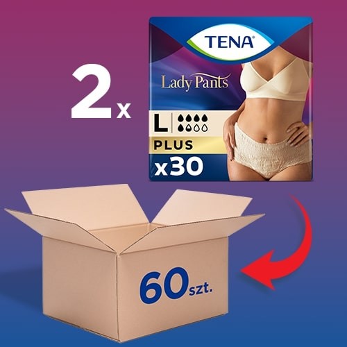 Miniaturka artykułu - #0 Zestaw TENA Lady Pants Plus Creme L 95-130 cm, bielizna chłonna, 30 sztuk x 2 opakowania