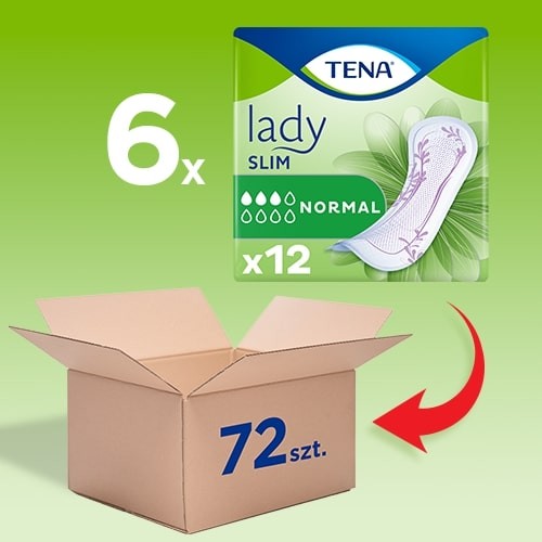 Miniaturka artykułu - #0 Zestaw TENA Lady slim NORMAL Wkłady anatomiczne, 12 sztuk x 6 opakowań