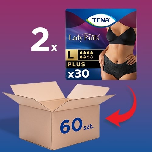 Miniaturka artykułu - #0 Zestaw TENA Lady Pants Plus Noir L 95-130 cm, bielizna chłonna, 2x 30 szt.