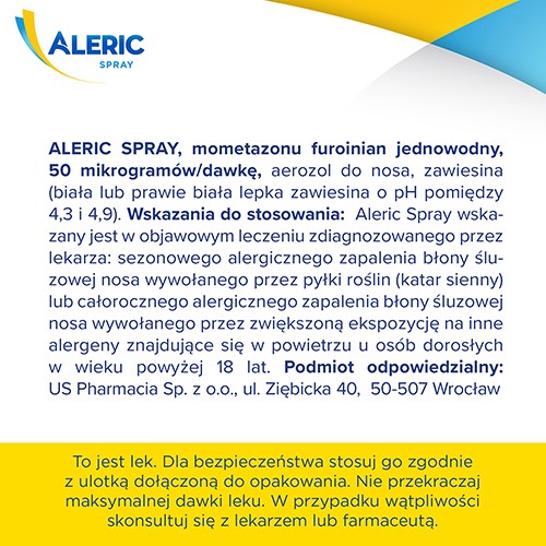 Zdjęcie produktu - 3 Aleric Spray aerozol do nosa 0,05 g, 60 daw. (10g)