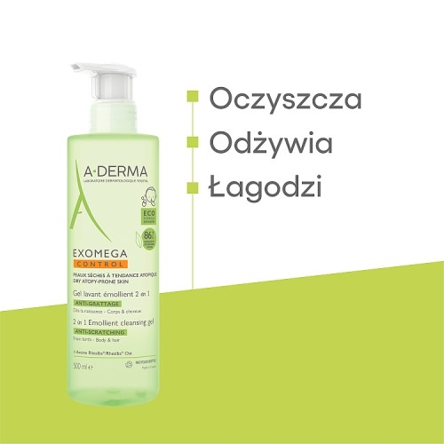 Miniaturka artykułu - #1 A-DERMA Exomega Control  Żel emolient do mycia 2w1, 500ml