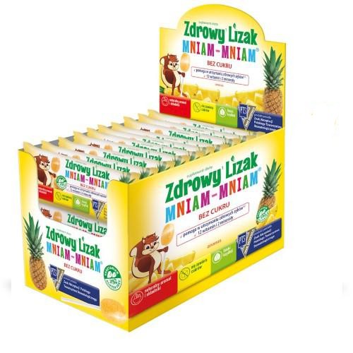 Zdjęcie produktu - 0 Zdrowy Lizak MNIAM-MNIAM ananas, kształt łezki 40szt.