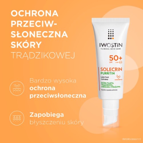 Miniaturka artykułu - #0 Iwostin Solecrin Purritin SPF50+ Lekki fluid matujący, 40ml