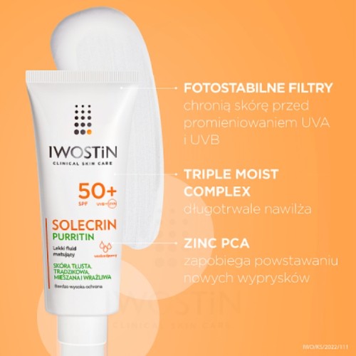 Zdjęcie produktu - 2 Iwostin Solecrin Purritin SPF50+ Lekki fluid matujący, 40ml