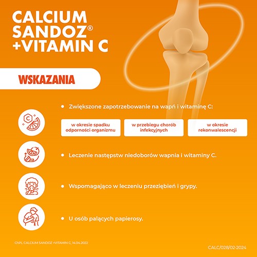 Zdjęcie produktu - 2 CALCIUM SANDOZ + VITMIN C ORANGE, 10 tabl.