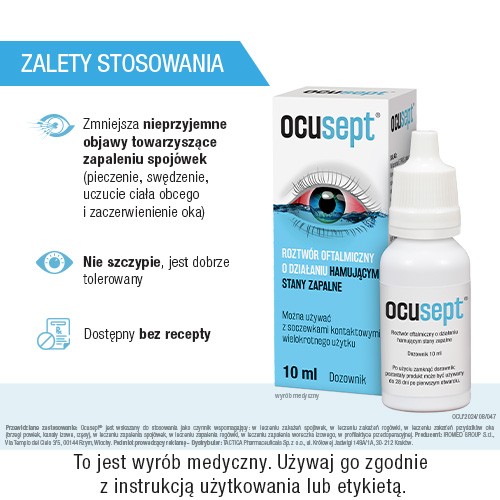 Miniaturka artykułu - #1 OCUSEPT krople do oczu hamujące stan zapalny i regenerujące spoj&oacute;wkę oka, 10ml
