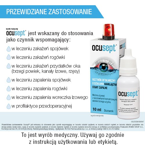 Zdjęcie produktu - 3 OCUSEPT krople do oczu hamujące stan zapalny i regenerujące spoj&oacute;wkę oka, 10ml