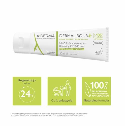 Miniaturka artykułu - #0 A-DERMA DERMALIBOUR+ CICA Krem regenerujący, 50ml