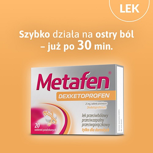 Miniaturka artykułu - #0 Metafen Dexketoprofen 25mg, 20tabl.- Na silne b&oacute;le stawowe