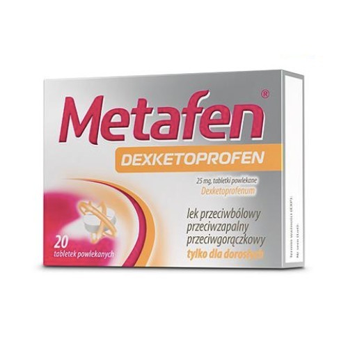 Zdjęcie produktu - 5 Metafen Dexketoprofen 25mg, 20tabl.- Na silne b&oacute;le stawowe