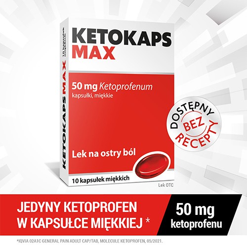 Miniaturka artykułu - #0 KETOKAPS MAX 50 mg, ketoprofen silny lek przeciwb&oacute;lowy i przeciwzapalny (ketonal) - 10 kapsułek