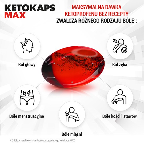 Miniaturka artykułu - #1 KETOKAPS MAX 50 mg, ketoprofen silny lek przeciwb&oacute;lowy i przeciwzapalny (ketonal) - 10 kapsułek