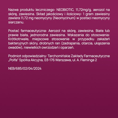 Zdjęcie produktu - 2 NEOBIOTIC Antybiotyk w aerozolu z neomecyną na sk&oacute;rę, 16g
