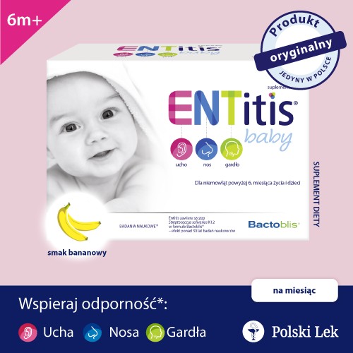 Zdjęcie produktu - 0 Entitis Baby smak bananowy, 30 saszetek 