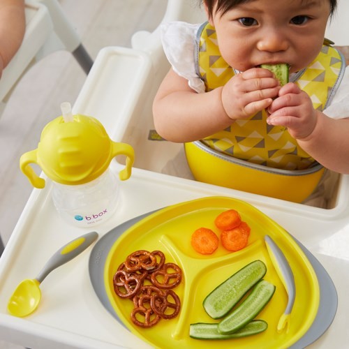 Miniaturka artykułu - #1 B.BOX Zestaw do karmienia BLW talerzyk + łyżeczka + widelec + bidon, Lemon Sherbet