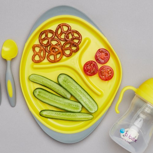 Zdjęcie produktu - 2 B.BOX Zestaw do karmienia BLW talerzyk + łyżeczka + widelec + bidon, Lemon Sherbet
