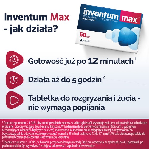 Zdjęcie produktu - 3 Inventum Max 50 mg, 4 tabletki do rozgryzania i żucia