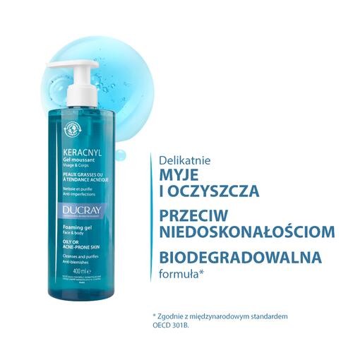 Miniaturka artykułu - #0 DUCRAY KERACNYL Żel pieniący do twarzy i ciała, 400ml