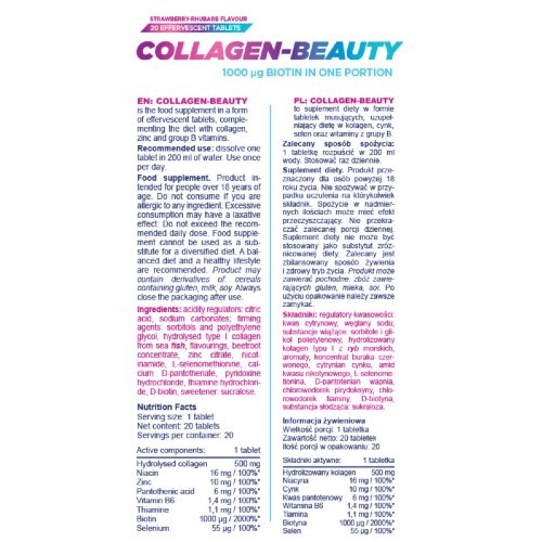 Miniaturka artykułu - #0 ALLNUTRITION Kolagen Beauty truskawka, 20 tabletek musujących 