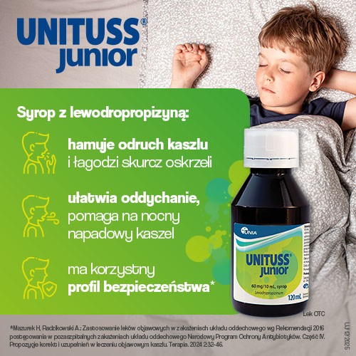 Zdjęcie produktu - 2 Unituss Junior, 60 mg/10 ml, syrop, 120 ml