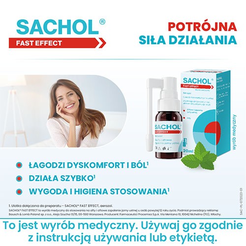 Miniaturka artykułu - #1 Sachol Fast Effect Aerozol do stosowania w jamie ustnej, 20ml
