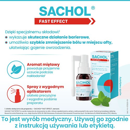 Zdjęcie produktu - 3 Sachol Fast Effect Aerozol do stosowania w jamie ustnej, 20ml