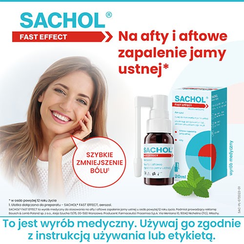 Zdjęcie produktu - 4 Sachol Fast Effect Aerozol do stosowania w jamie ustnej, 20ml