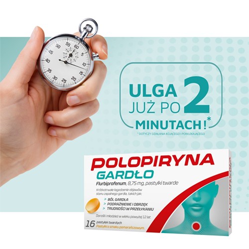 Zdjęcie produktu - 2 Polopiryna Gardło o smaku pomarańczowym 8,75 mg, 16 pastylek twardych