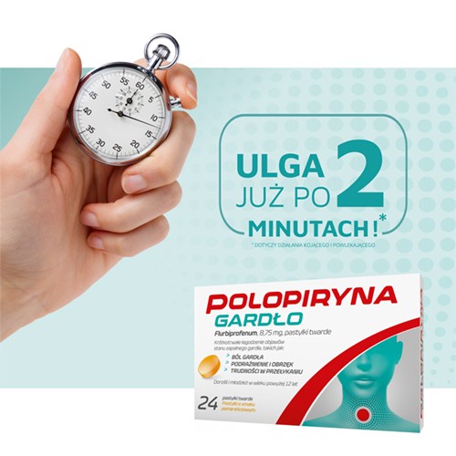 Zdjęcie produktu - 2 Polopiryna Gardło - Lek na gardło o silnym działaniu przeciwzapalnym  i przeciwb&oacute;lowym - 24 pastylki twarde