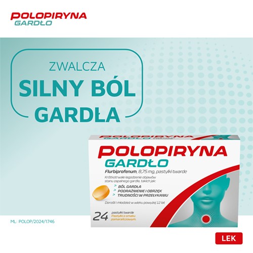 Miniaturka artykułu - #0 Polopiryna Gardło - Lek na gardło o silnym działaniu przeciwzapalnym  i przeciwb&oacute;lowym - 24 pastylki twarde
