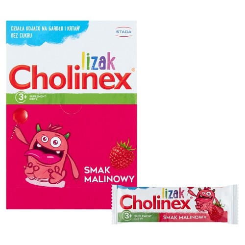 Miniaturka artykułu - #0 CHOLINEX lizak na b&oacute;l gardła BEZ CUKRU o smaku malinowym, 50szt.