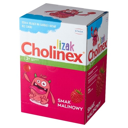 Miniaturka artykułu - #1 CHOLINEX lizak na b&oacute;l gardła BEZ CUKRU o smaku malinowym, 50szt.