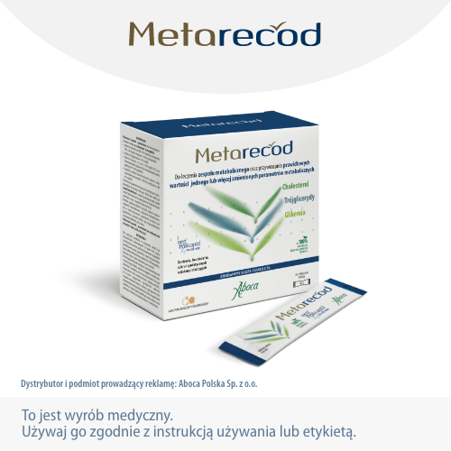 Zdjęcie produktu - 0 Metarecod, 40 sasz. - wspiera prawidłowy poziomu cholesterolu, tr&oacute;jgliceryd&oacute;w, glukozy i prawidłowej masy ciała