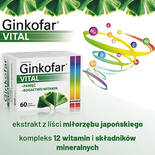 Miniaturka artykułu - #1 GINKOFAR VITAL, 60 tabletek powlekanych