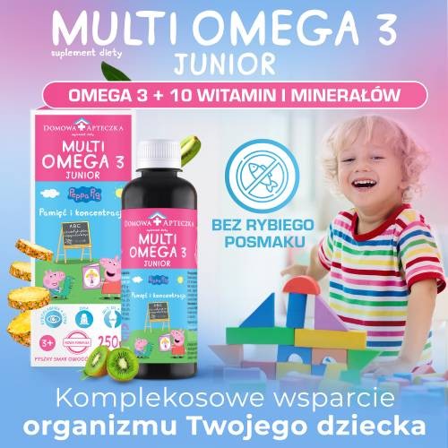 Miniaturka artykułu - #0 DOMOWA APTECZKA Tran Multiomega 3 Junior owoce tropikalne, 250ml