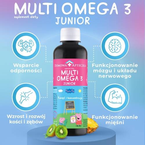 Miniaturka artykułu - #1 DOMOWA APTECZKA Tran Multiomega 3 Junior owoce tropikalne, 250ml