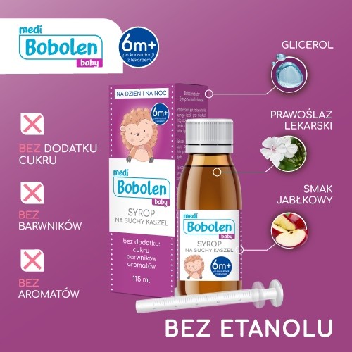 Zdjęcie produktu - 2 Bobolen Syrop na kaszel suchy od 1 r.ż., 115ml  
