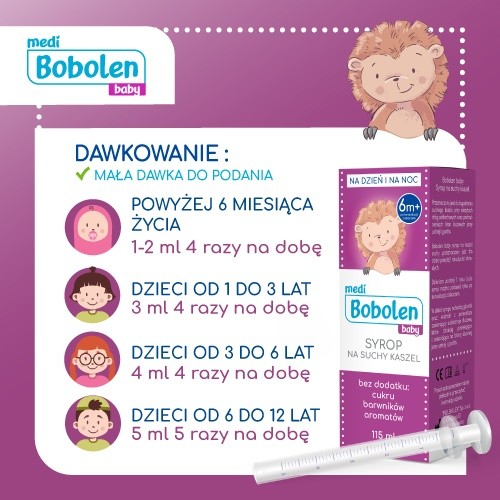 Zdjęcie produktu - 3 Bobolen Syrop na kaszel suchy od 1 r.ż., 115ml  