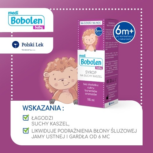 Zdjęcie produktu - 4 Bobolen Syrop na kaszel suchy od 1 r.ż., 115ml  
