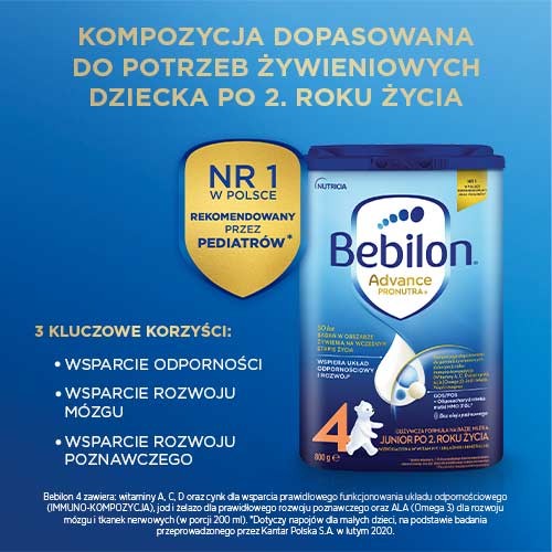 Miniaturka artykułu - #0 Zestaw Bebilon 4 Advance Pronutra Junior Formuła na bazie mleka po 2. roku życia, 2 x  800 g