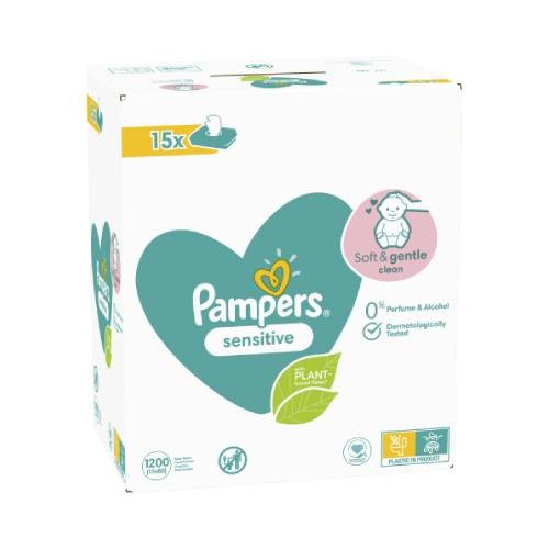 Zdjęcie produktu - 2 Pampers Chusteczki nawilżane Sensitive, 15 x 80szt.