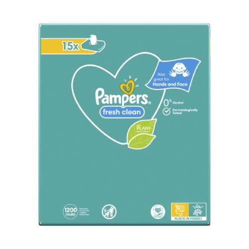 Zdjęcie produktu - 6 Pampers Chusteczki nawilżane Fresh Clean, 15 x 80szt.