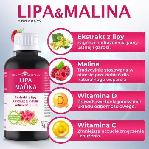 Miniaturka artykułu - #1 DOMOWA APTECZKA Ekstrakt Lipa & Malina, 150ml