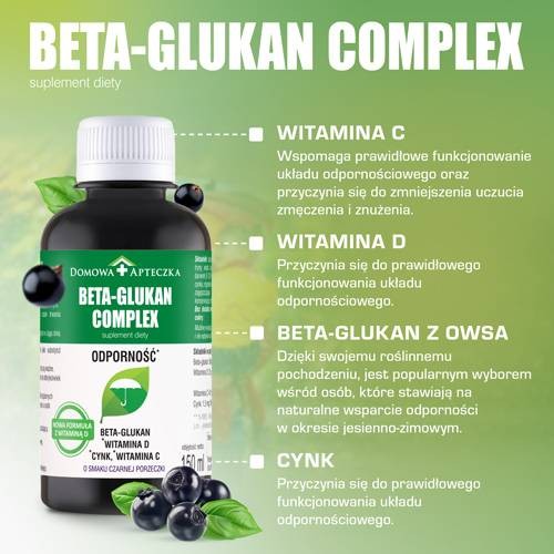 Zdjęcie produktu - 2 DOMOWA APTECZKA Beta-Glukan Complex płyn o smaku czarnej porzeczki, 150 ml