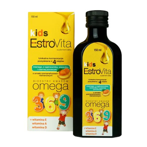 Zdjęcie produktu - 0 EstroVita Kids o smaku pomarańczowo - bananowym, 150ml 