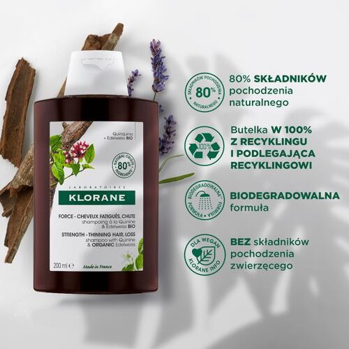 Miniaturka artykułu - #1 KLORANE Szampon do włos&oacute;w z chininą i szarotką, 200ml