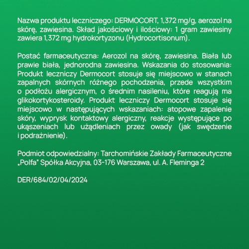 Zdjęcie produktu - 3 Dermocort -  steryd w  aerozolu na sk&oacute;rę o działaniu przeciwalergicznym i przeciwzapalnym 30 ml