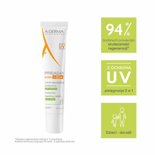 Miniaturka artykułu - #1 A-DERMA EPITHELIALE A.H Ultra SPF50+ Ochrony krem regenerujący, 40ml