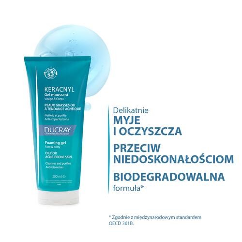 Miniaturka artykułu - #0 DUCRAY KERACNYL Żel pieniący do twarzy i ciała, 200ml