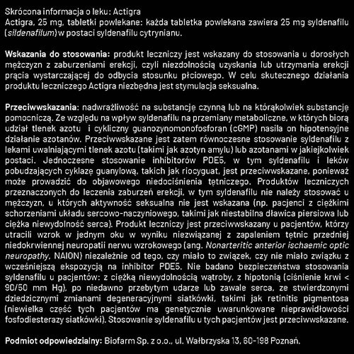 Zdjęcie produktu - 3 Actigra 25mg, 4 tabletki Lek wzmagający wzw&oacute;d u mężczyzn 